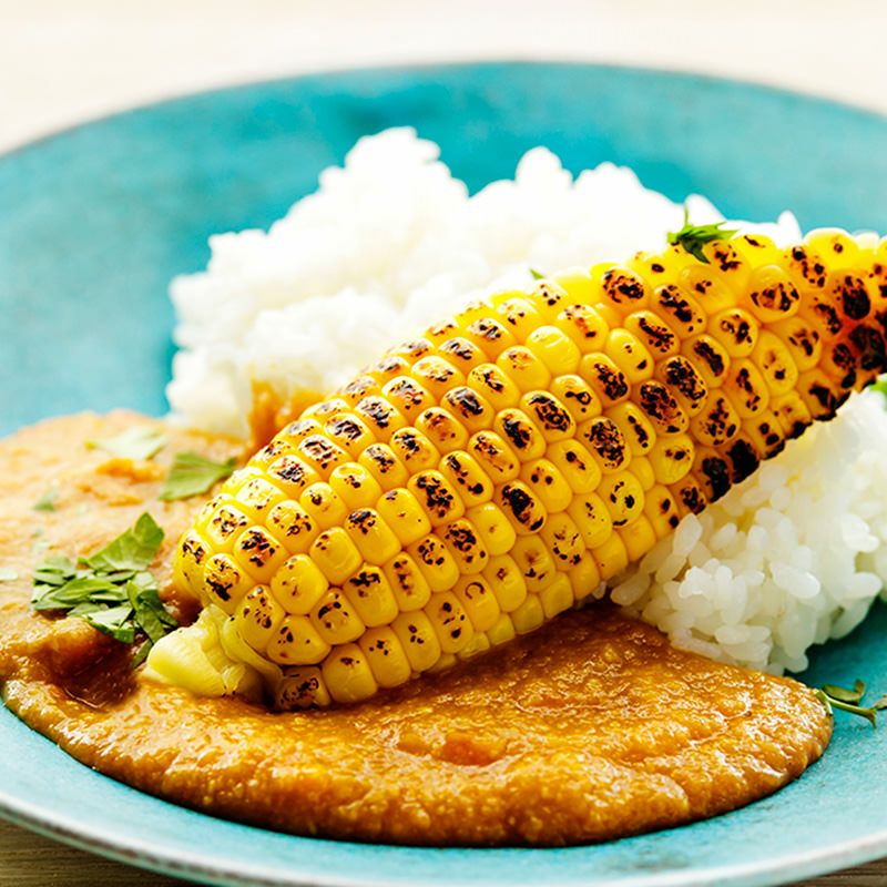 とうもろこしのまろやかカカオカレー盛り付け例