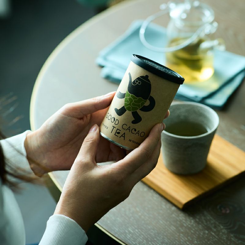 カカオ煎茶(缶)／カカオティー パッケージイメージ